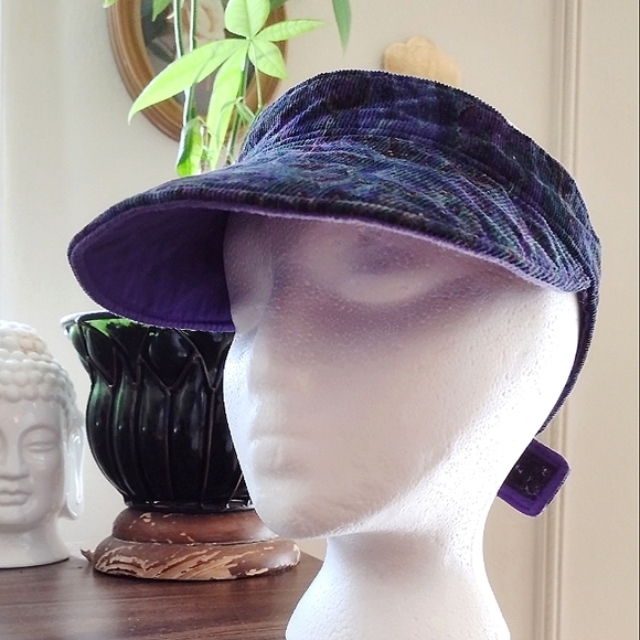 Vintage Sun Visor Foldable Hat Floral Paisley Lightweight Purple Corduroy - Picture 7 of 7